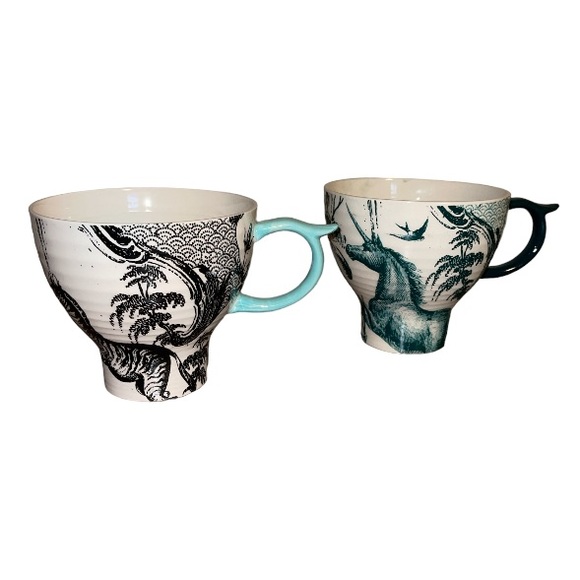Anthropologie Unicorn and Zebra Chinoiserie Ceramic Mugs - Picture 2 of 13
